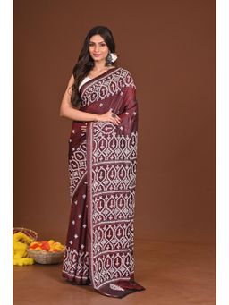 Ramshyam Collection - Womens Kantha Silk Blend Thread Work Maroon Saree with Unstitched Blouse