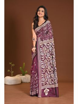 Ramshyam Collection - Womens Silk Blend Embroidered Thread Work Purple Saree with Unstitched Blouse