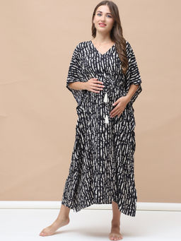 Secret Wish - Printed Black Rayon Maternity Kaftan