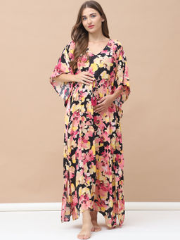 Secret Wish - Floral Print Multi Rayon Maternity Kaftan