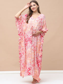 Secret Wish - Floral Print Pink Rayon Maternity Kaftan