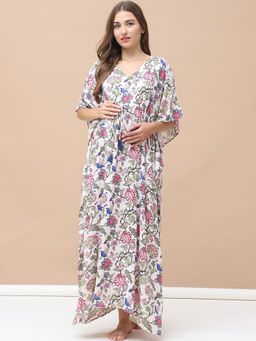 Secret Wish - Floral Print Light Pink Rayon Maternity Kaftan