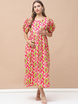 Secret Wish - Printed Pink Cotton Maternity Nightdress