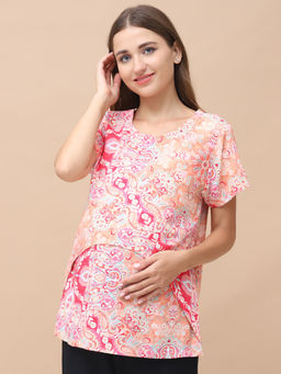 Secret Wish - Floral Print Pink Rayon Maternity Nursing Top