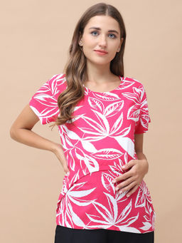 Secret Wish - Floral Print Pink Rayon Maternity Nursing Top