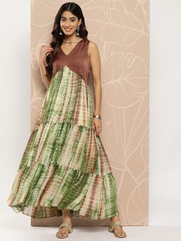 FASHOR - Shibori Dyed Tiered Fit & Flare Maxi Dress - Multi