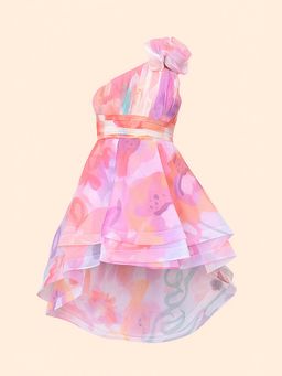 ZABELLA - Pink Organza Self Design Dress