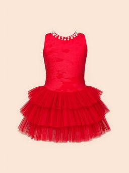 ZABELLA - Red Tulle Solid/Plain Dress