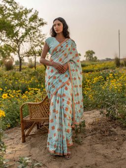 Baise Gaba - Blue Poeticus Saree With Blouse Fabric
