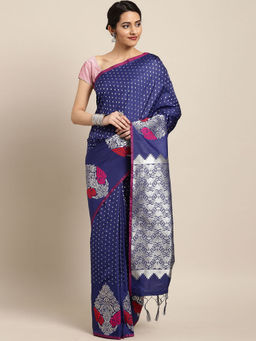 Stylee LIFESTYLE - Navy Blue Banarasi Silk Jacquard Saree
