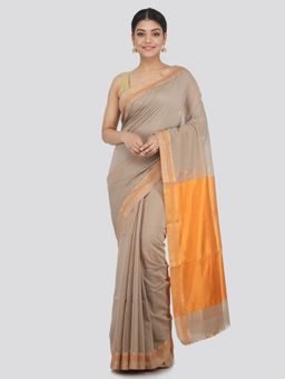 PinkLoom - Women's Cotton Saree With Unstitched Blouse Piece,Beige