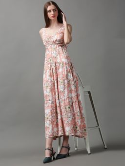 SHOWOFF - Womens V-neck Floral Pink Maxi Dress