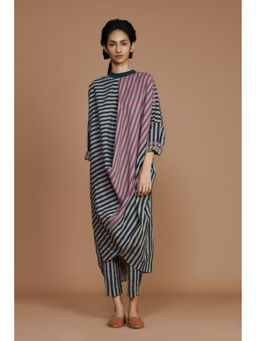 Mati - Ribbed Cowl Tunic Striped Grey