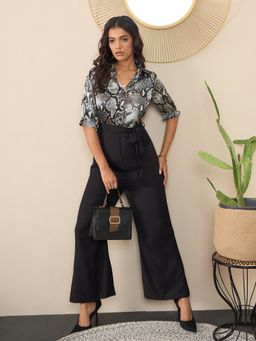StyleStone - Women Grey Satin Snake Print Floral Print Jumpsuit