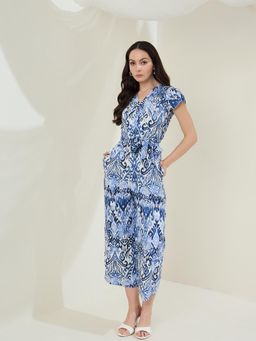 StyleStone - Women Blue Rayon Ikat Printed Jumpsuit