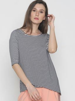 VERO MODA - White Stripes Round Neck Top