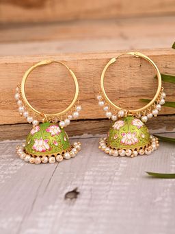 VIRAASI - Green Handcrafted Meenakari Hoop Jhumka Earrings for Women and Girls