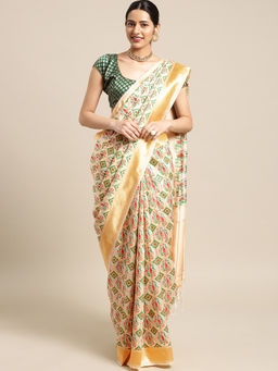 Stylee LIFESTYLE - Beige Banarasi Silk Jacquard Saree