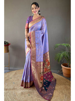 Mysilklove - Verbena Lavender Zari Woven Paithani Saree without Blouse