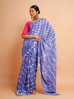 Palash - Purple Shibori Printed Mulmul Cotton Saree without Blouse
