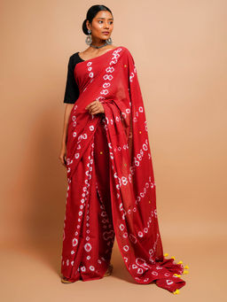 Palash - Maroon Shibori Printed Mulmul Cotton Saree without Blouse