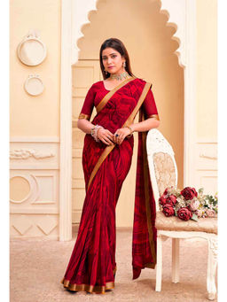 Laxmipati Sarees - Georgette Red Color Abstract Print Saree with Unstitched Blouse