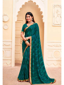 Laxmipati Sarees - Georgette Rama Color Abstract Print Saree with Unstitched Blouse