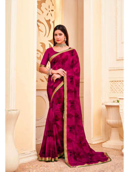 Laxmipati Sarees - Georgette Rani Color Abstract Print Saree with Unstitched Blouse