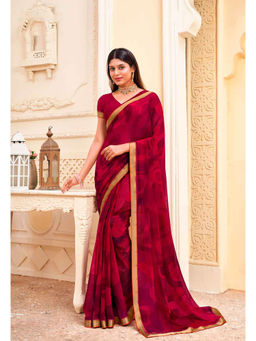 Laxmipati Sarees - Georgette Maroon Color Abstract Print Saree with Unstitched Blouse