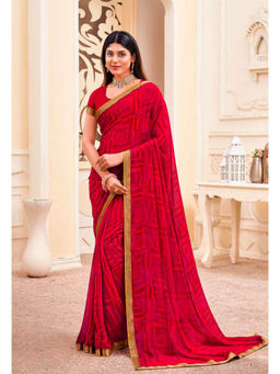 Laxmipati Sarees - Georgette Red Color Abstract Print Saree with Unstitched Blouse