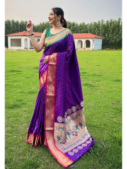 Mysilklove - Iris Purple Woven Paithani Saree without Blouse
