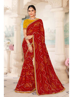 Laxmipati Sarees - Chiffon Maroon Color Bandhani Print with Lace Border Saree with Unstitched Blouse