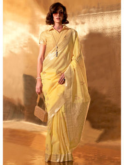 Mysilklove - Rob Roy Yellow Handloom Linen Cotton Saree without Blouse
