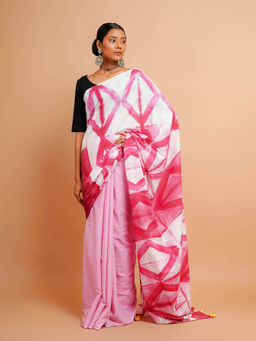 Palash - Pink Shibori Printed Mulmul Cotton Saree without Blouse