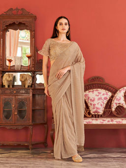 Tikhi Imli - Beige Colored Pleated Gotta Patti Embroidered Saree with Unstitched Blouse