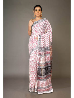 Unnati Silks - Cream Pure Bagh Printed Soft Cotton Saree with Unstitched Blouse