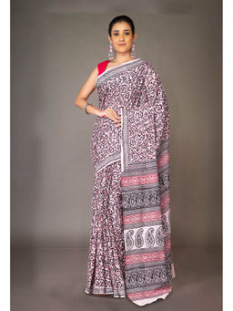 Unnati Silks - Beige Pure Bagh Printed Soft Cotton Saree with Unstitched Blouse