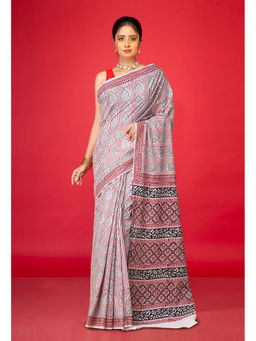 Unnati Silks - Beige Pure Bagh Printed Soft Cotton Saree with Unstitched Blouse
