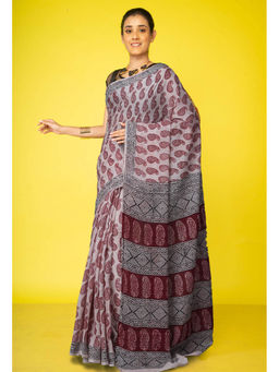 Unnati Silks - Beige Pure Bagh Printed Soft Cotton Saree with Unstitched Blouse