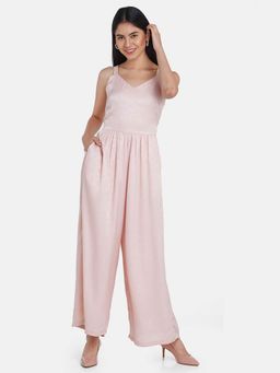 Zink London - Women Pink Self Design Jumpsuit