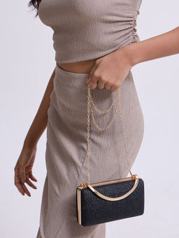 Twenty Dresses by Nykaa Fashion - Black Rectangular Women's Clutch With Detachable Sling