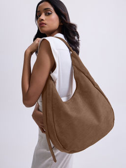 Twenty Dresses by Nykaa Fashion - Brown Faux Suede Women's Hobo Bag with Adjustable Strap