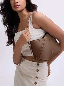 RSVP by Nykaa Fashion - Women's Brown Geometric Pattern Shoulder Bag with Detachable Strap