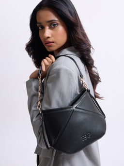 RSVP by Nykaa Fashion - Women's Black Geometric Pattern Shoulder Bag with Detachable Strap