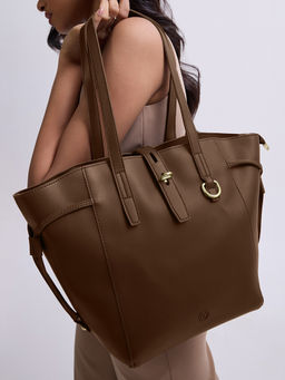 Twenty Dresses by Nykaa Fashion - Tan Metal Detail Women's Bucket Tote Bag