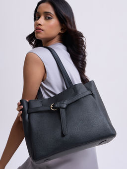 Twenty Dresses by Nykaa Fashion - Black Belted Women's Work Tote Bag with Detachable Sling