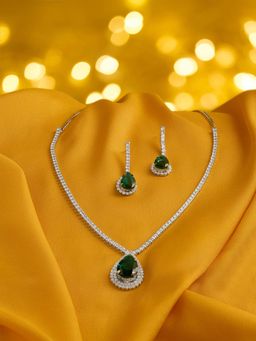 Zaveri Pearls - Green Stones Diamonds Contemporary Jewellery Set