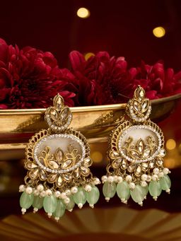 Zaveri Pearls - Green Beads Stones Gold Plating Ethnic Dangler Earrings
