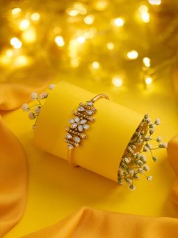 Zaveri Pearls - Antique Gold Plated Dazzling Cubic Zirconia Kada Style Bracelet