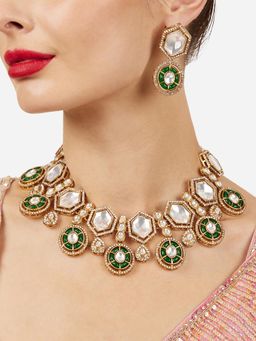 Zaveri Pearls - Green Stones Diamond Jewellery Set